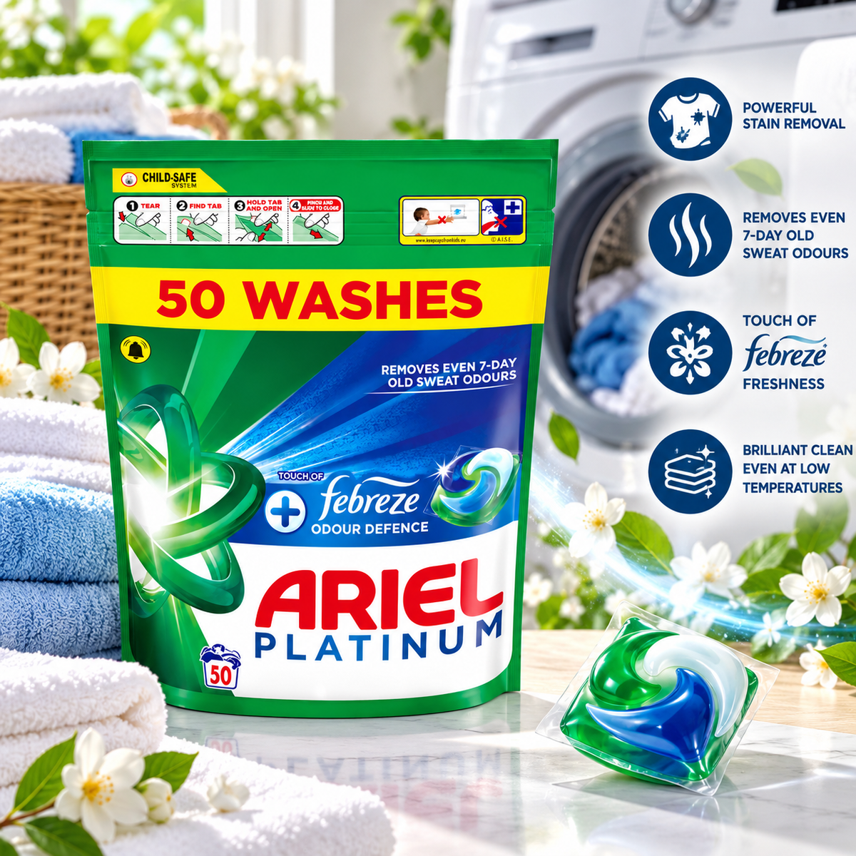 Ariel Platinum Pods - With Febreze - 50w