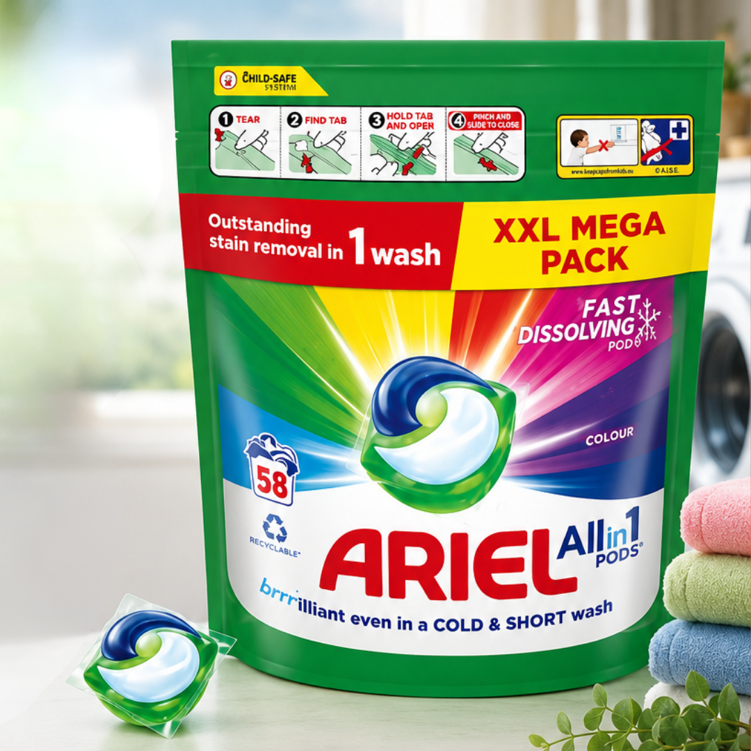 Ariel All in One Pods – Colour – 58 Washes Mega Pack