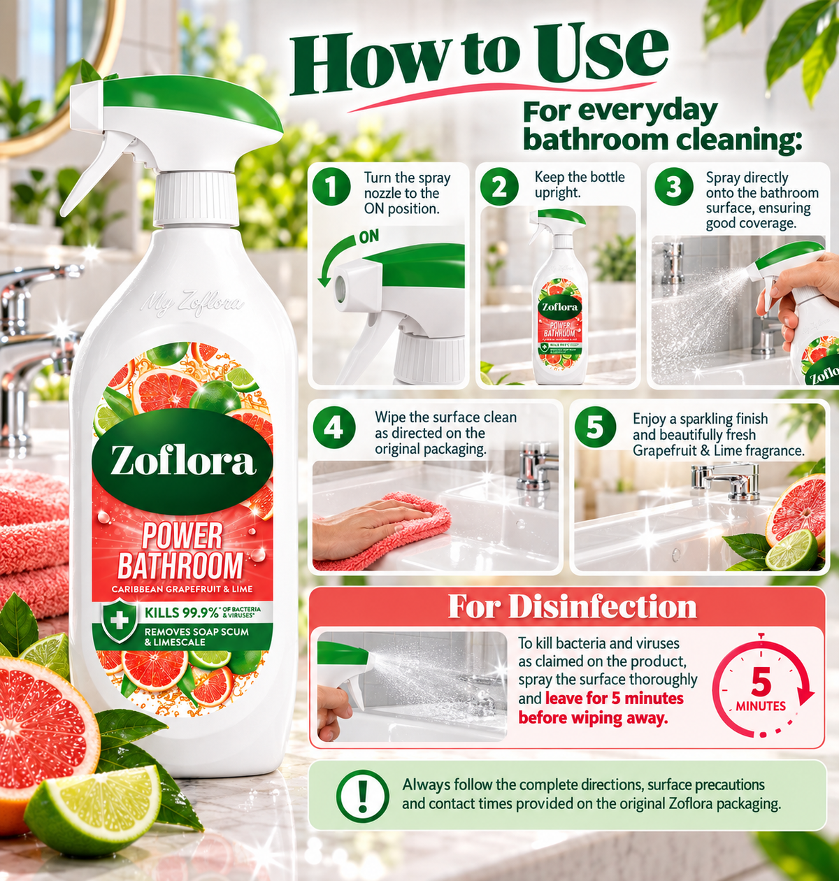 Zoflora Power Bathroom - Grapefruit and Lime 800ml