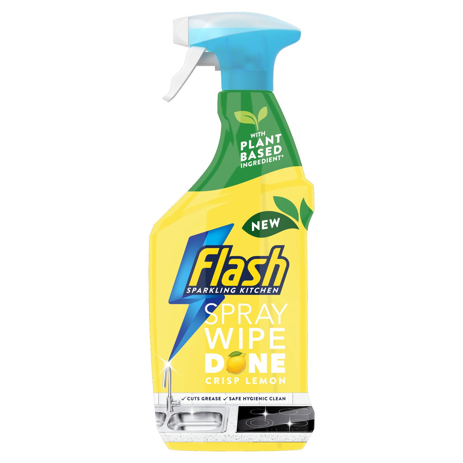 Flash Sparkling Kitchen Spray. Wipe. Done. Crisp Lemon