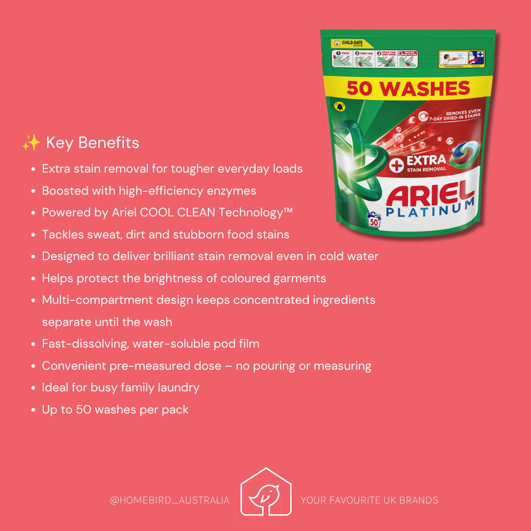 Ariel Pods Platinum Wash Stain Remover - 50w - Pre order now for Mid August Shipping