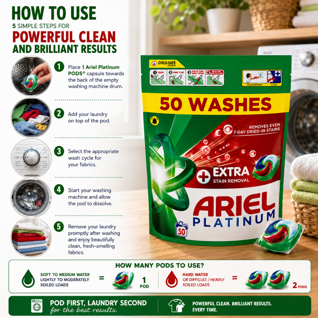 Ariel Pods Platinum Wash Stain Remover - 50w - Pre order now for Mid August Shipping