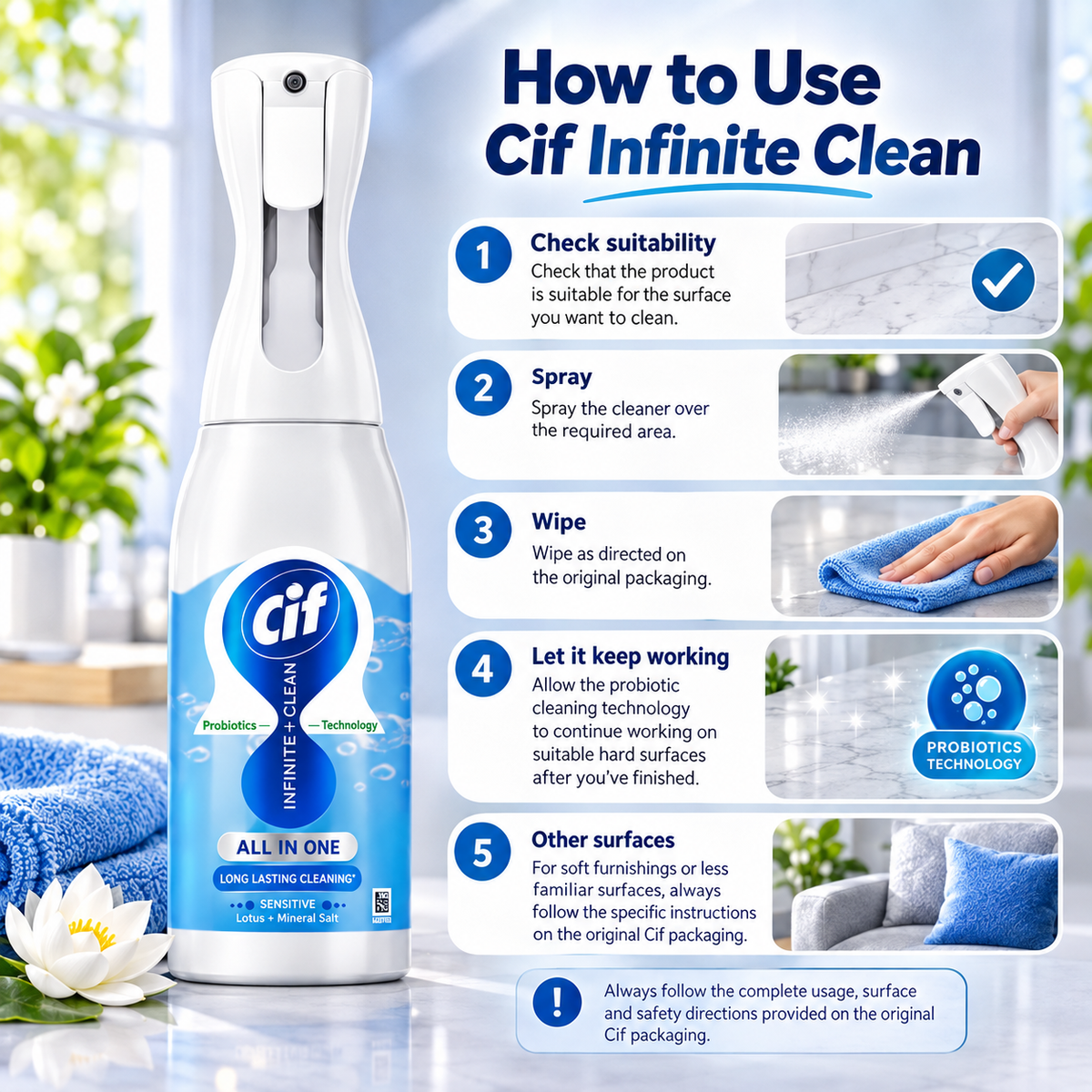Cif Infinite Clean All in One Cleaner Spray – Lotus & Mineral Salt 280ml