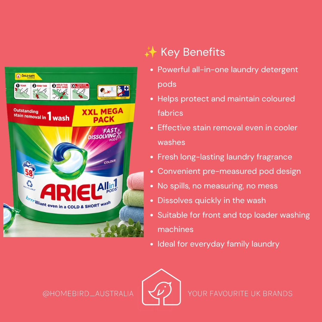 Ariel All in One Pods – Colour – 58 Washes Mega Pack 

