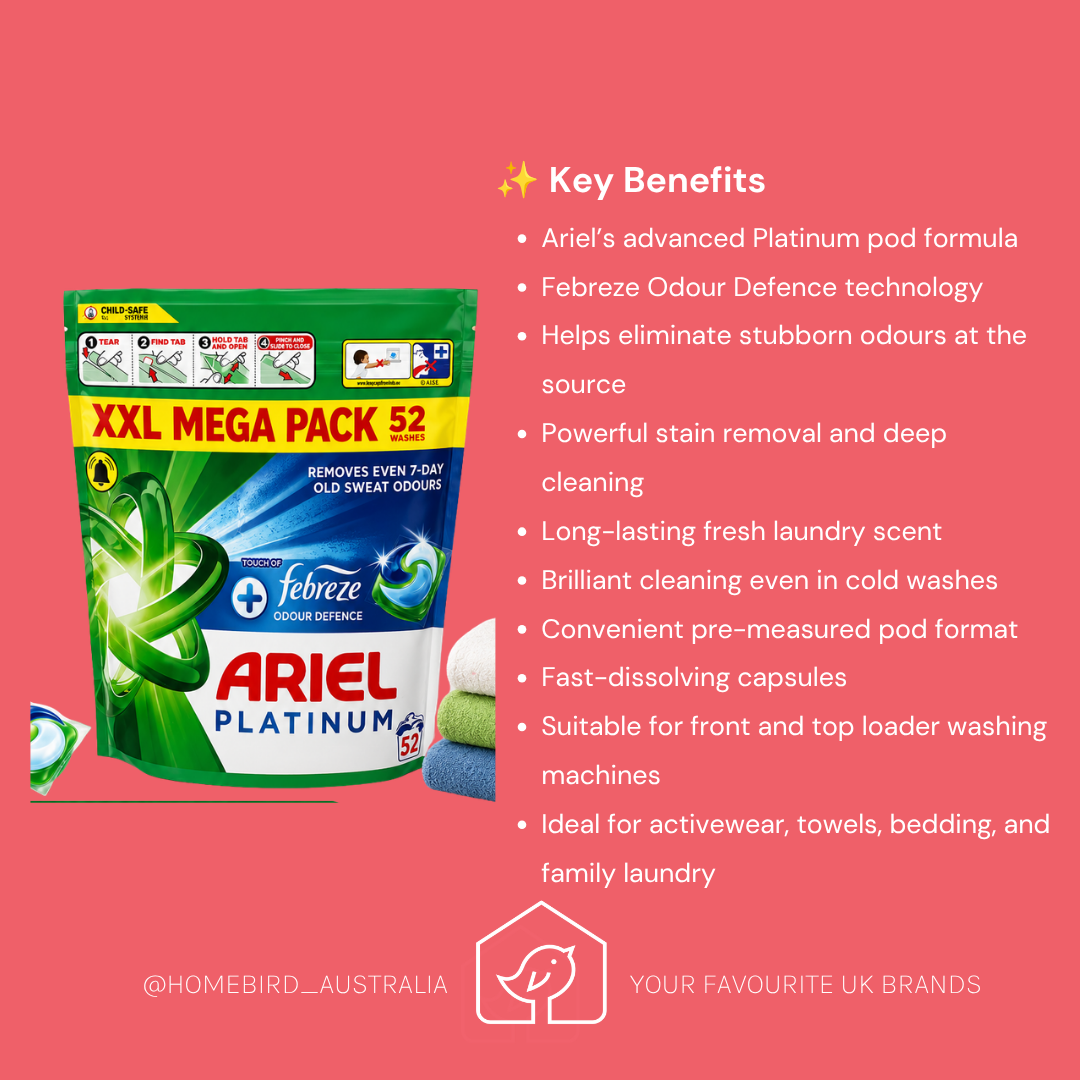 Ariel Platinum Pods – With Febreze Odour Defence – 52 Washes
