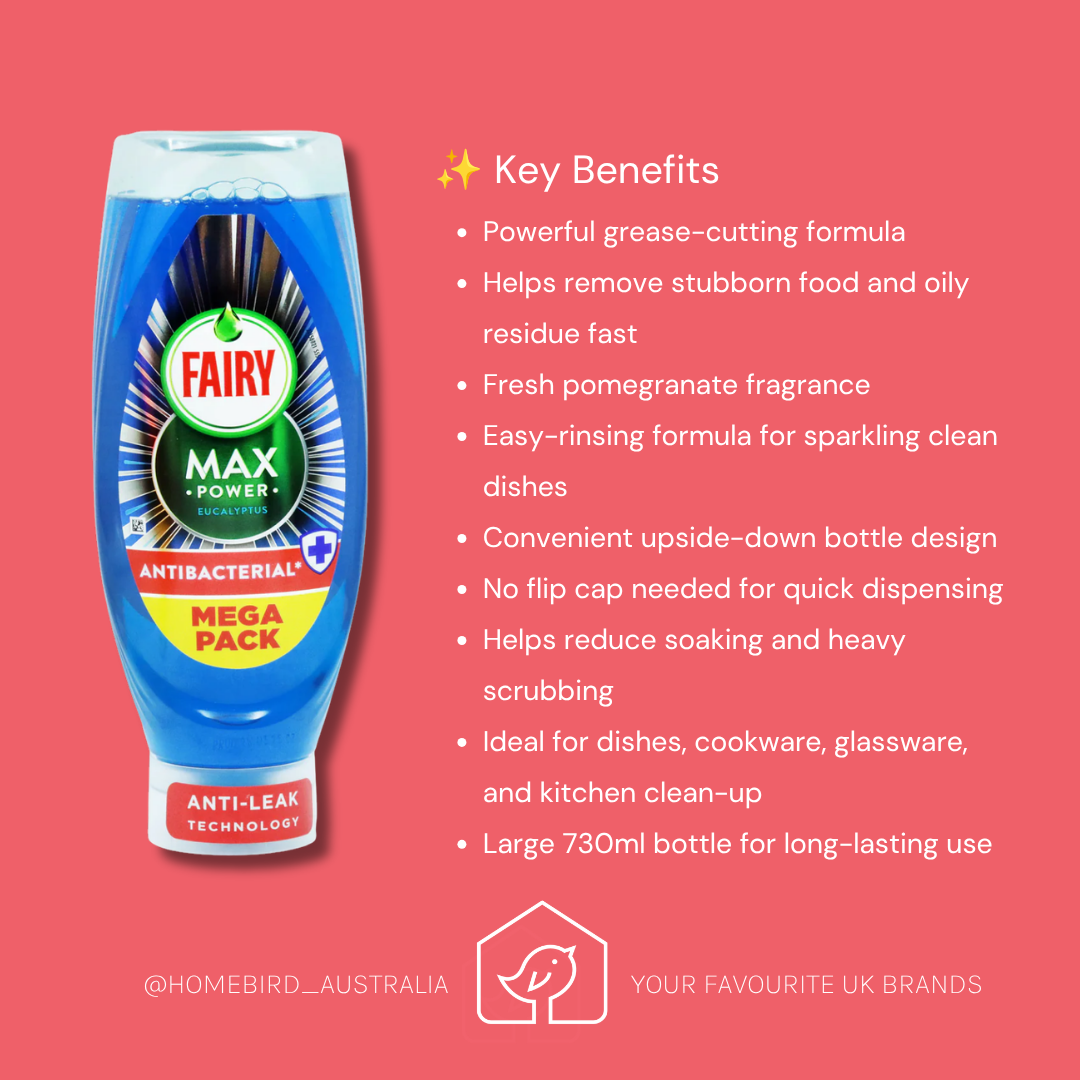 Fairy Max Power - Anti Bacterial Eucalyptus - 730ml Benefits