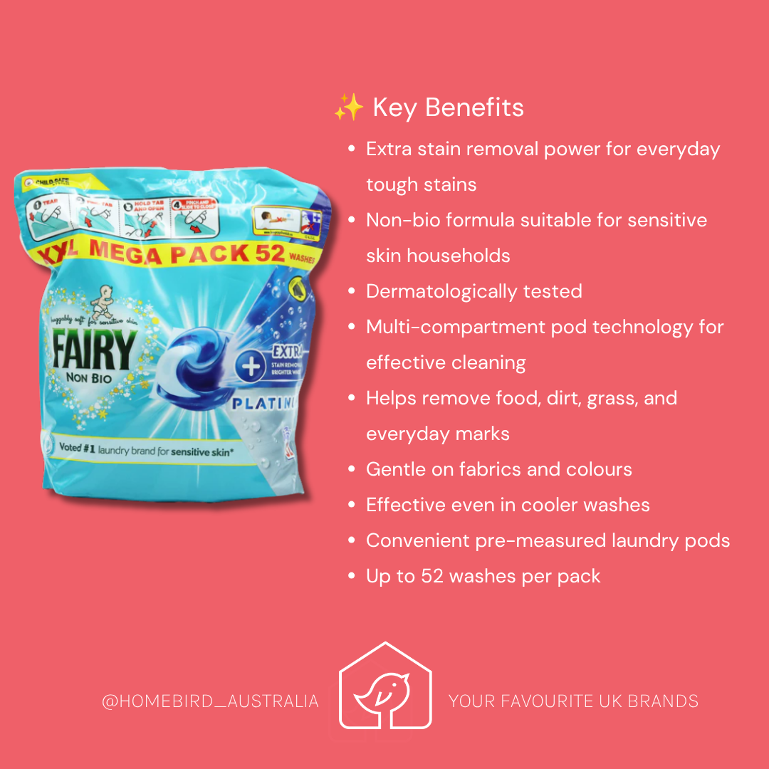 Fairy Platinum Pods with extra stain remover - 52wash benefits