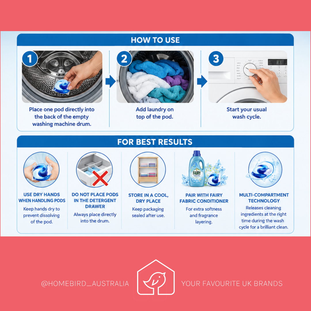 Fairy Platinum Pods with extra stain remover - 52wash How to use
