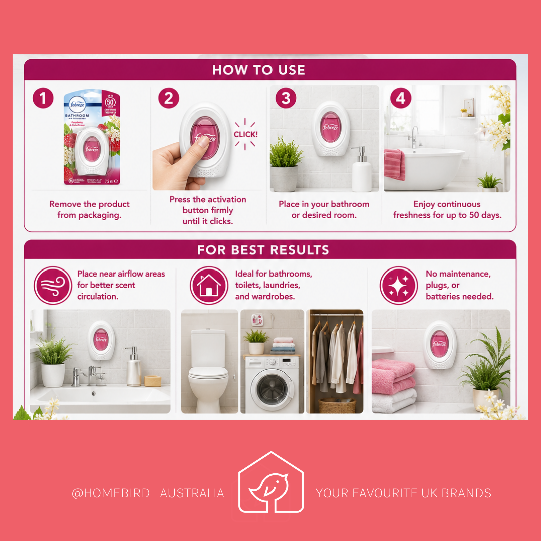 Febreze Bathroom Air Freshener - Raspberry and Elderflower How to use