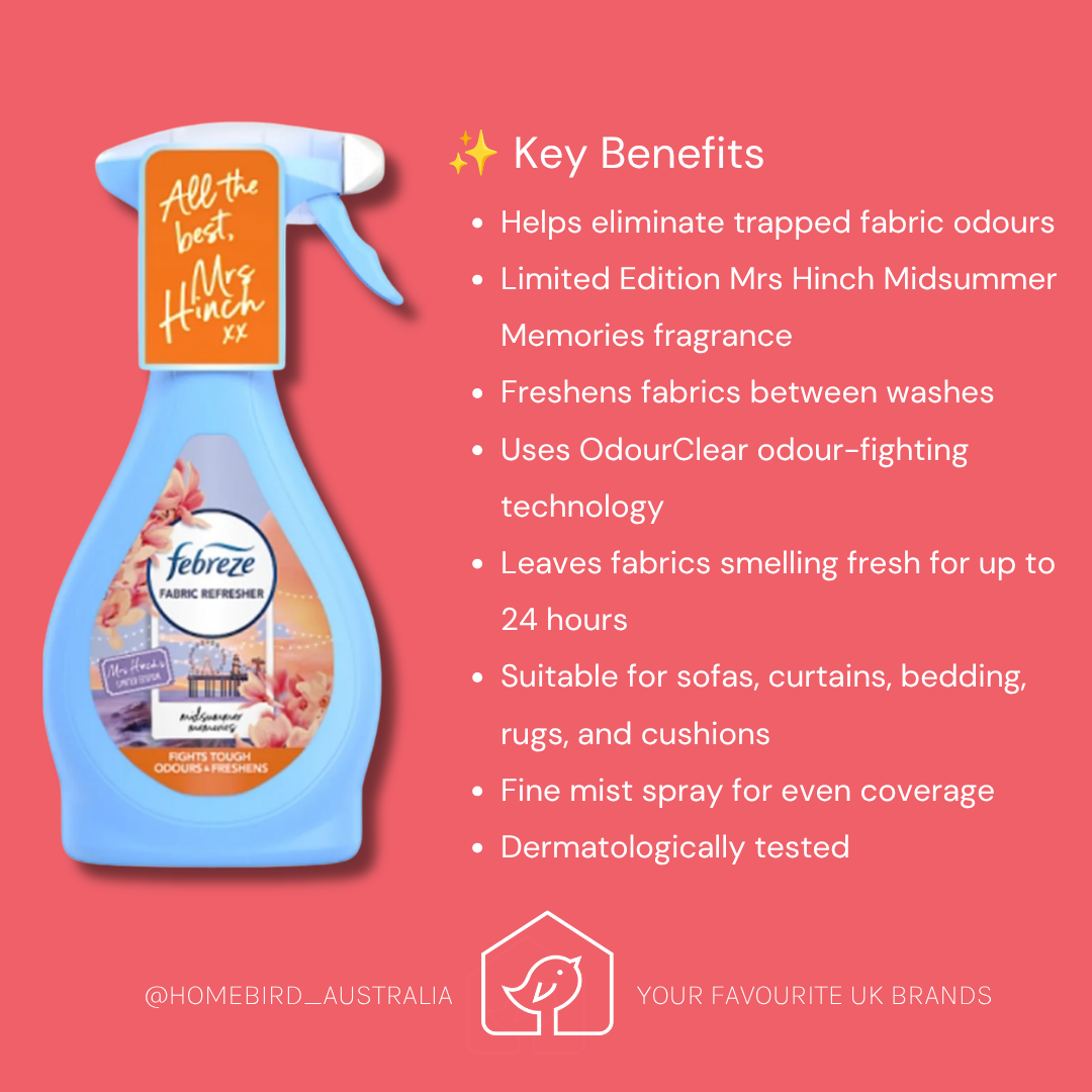 Febreze Fabric Spray - Limited Edition Mrs Hinch - Midsummer Memories Benefits