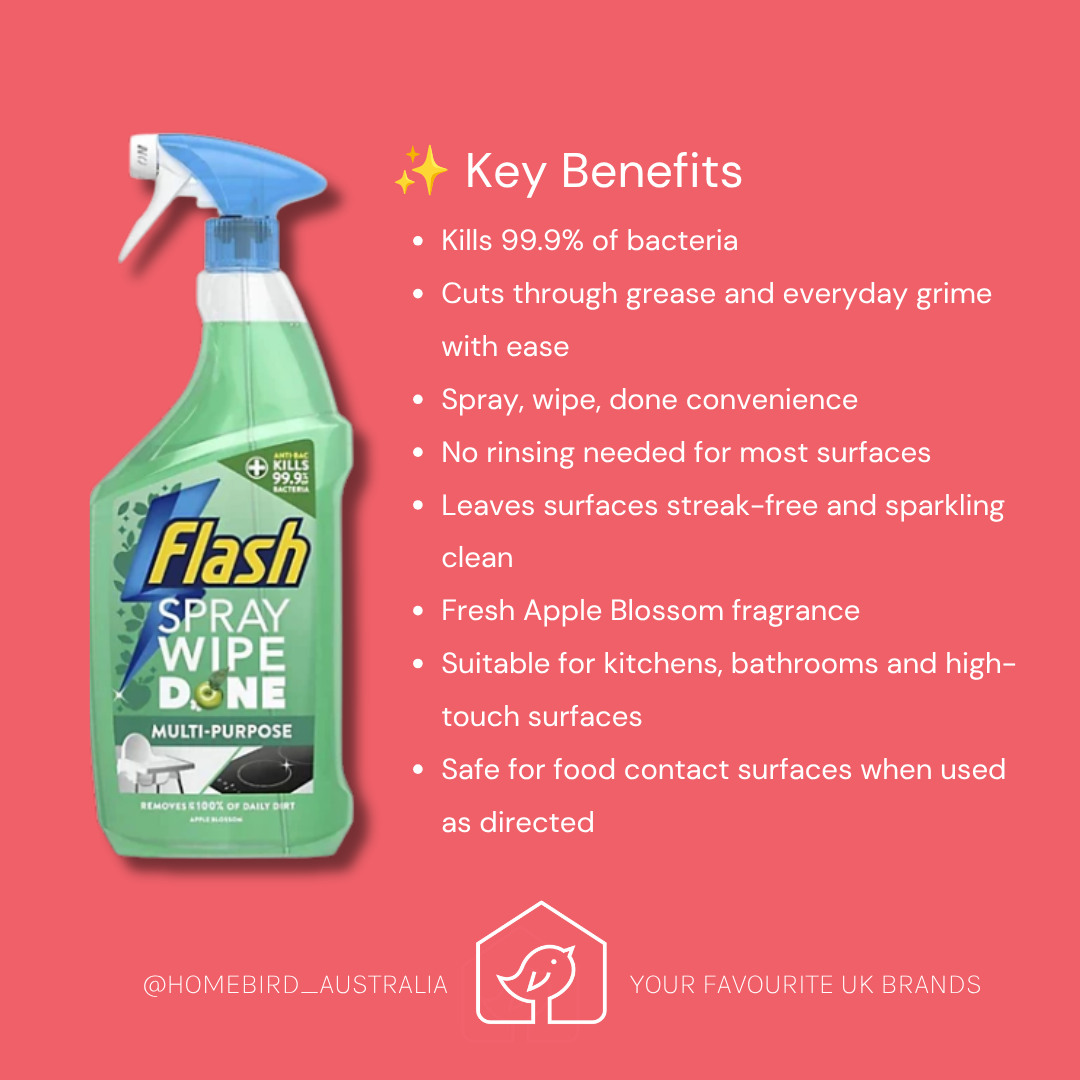 Flash Spray Wipe Done - Apple Blossom (Anti Bac) - 800ml Benefits