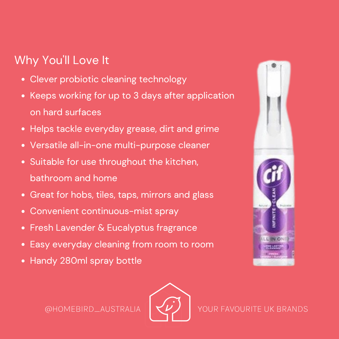 Cif Infinite Clean All in One Cleaner Spray Lavender & Eucalyptus 280ml - Pre order now for Mid October Shipping