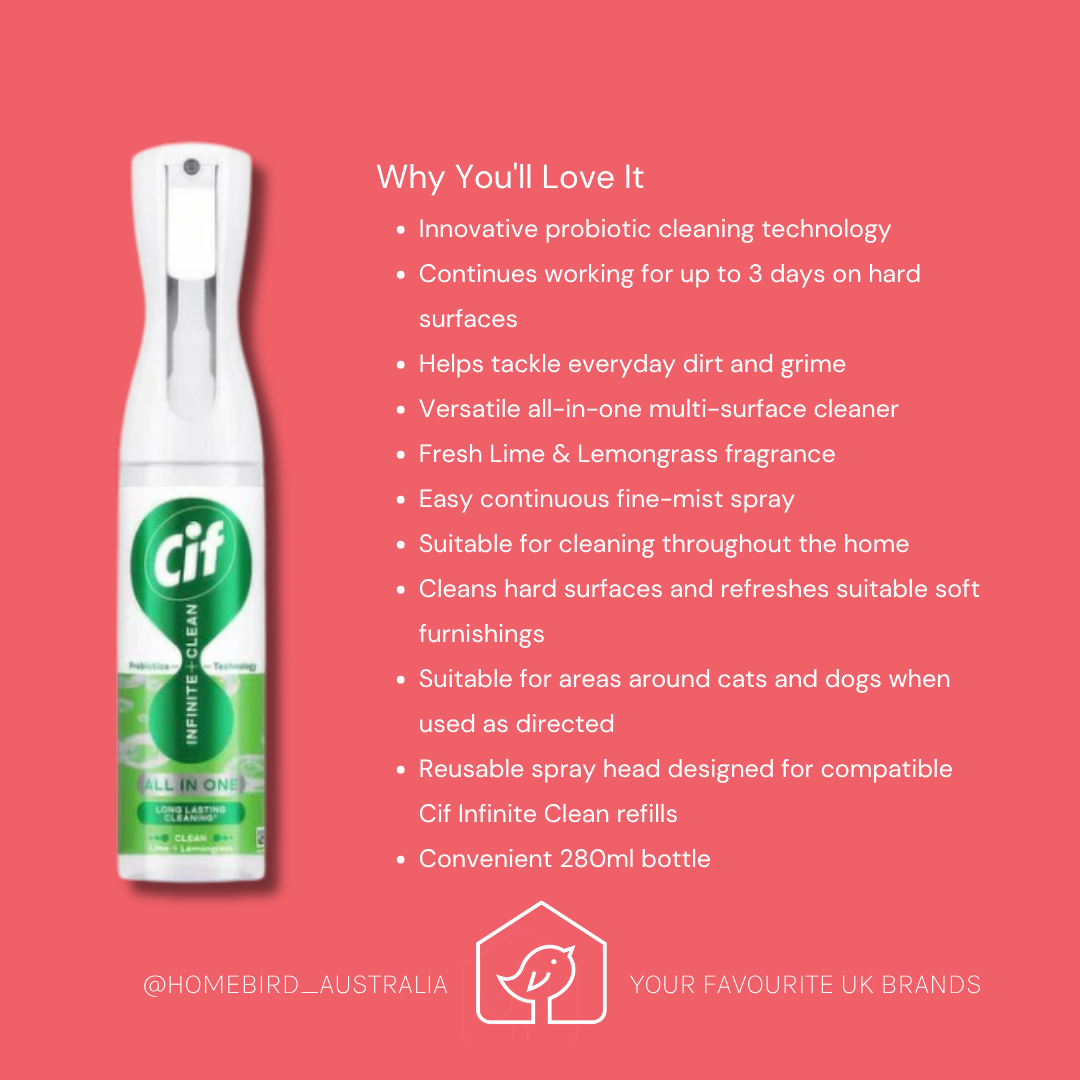 Cif Infinite Clean All in One Cleaner Spray – Lime and Lemongrass 280ml - Pre Order now for Mid October Shipping
