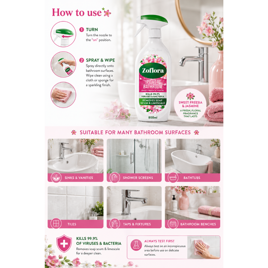 Zoflora Bathroom - Freesia & Jasmine (800ml) How to use