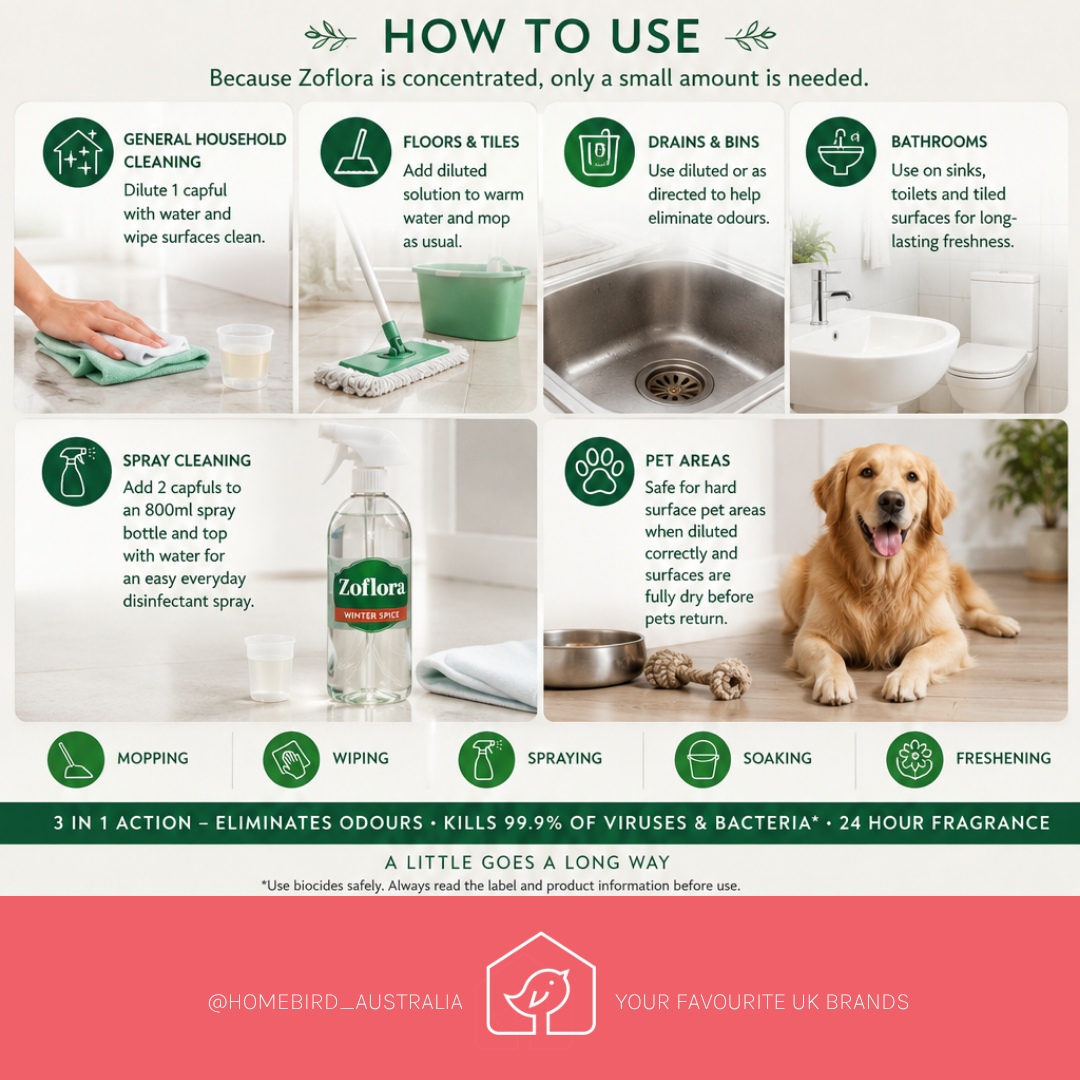 Zoflora Concentrate Disinfectant - Winter Spice 500ml How to use