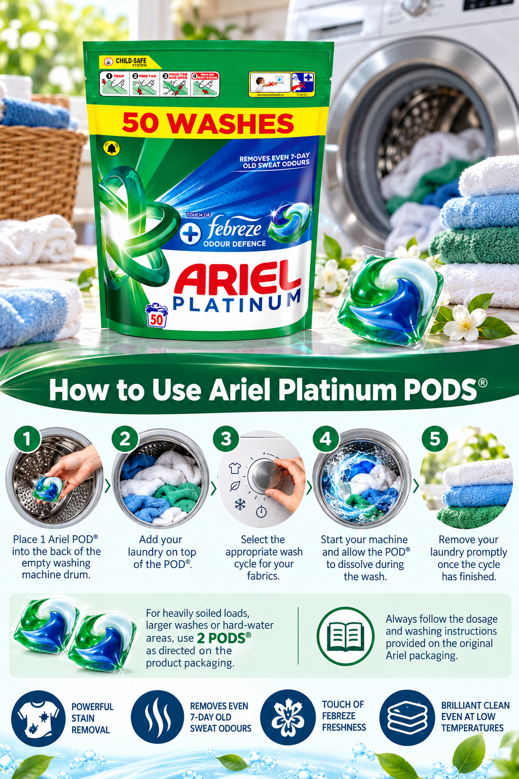 Ariel Platinum Pods - With Febreze - 50w