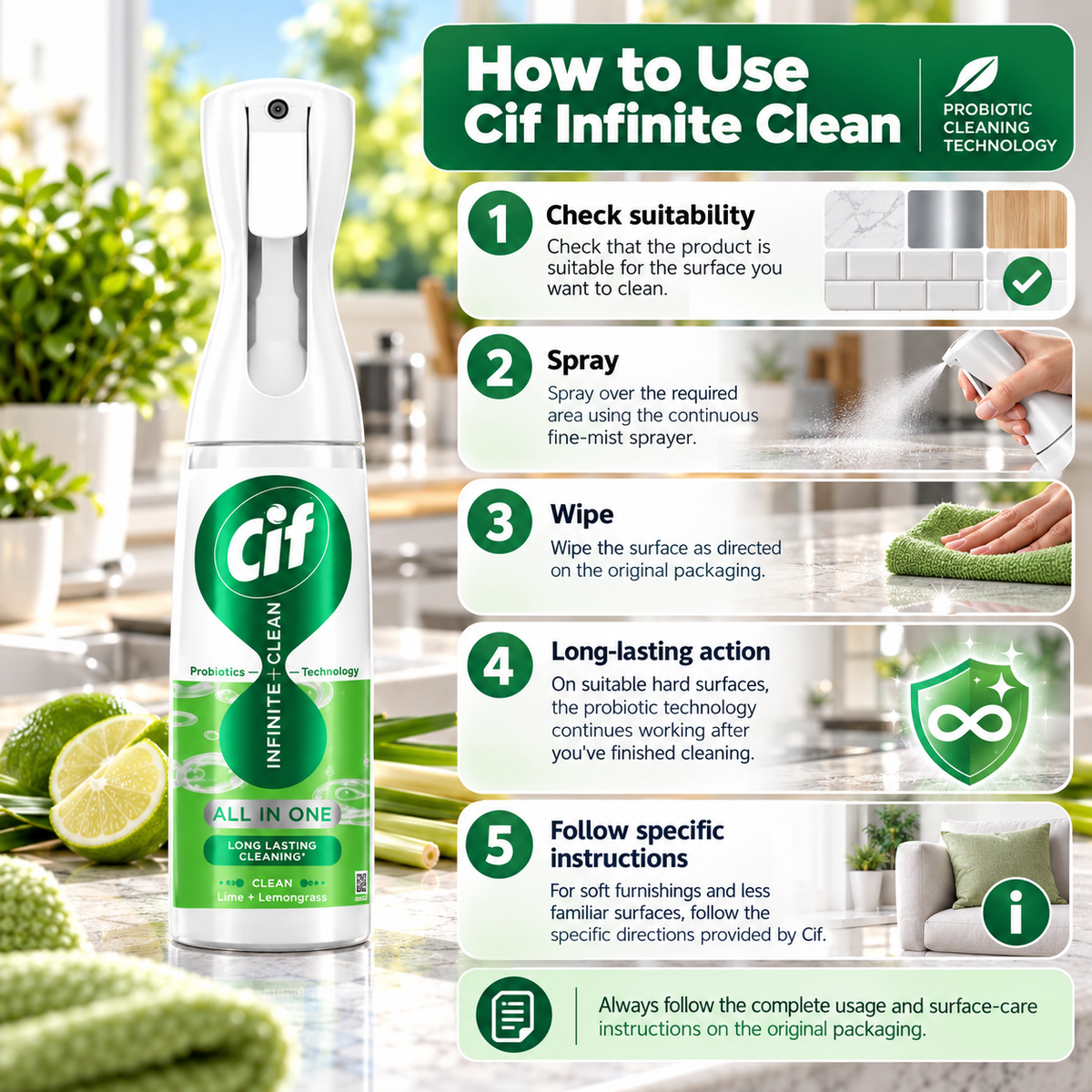 Cif Infinite Clean All in One Cleaner Spray – Lime and Lemongrass 280ml
